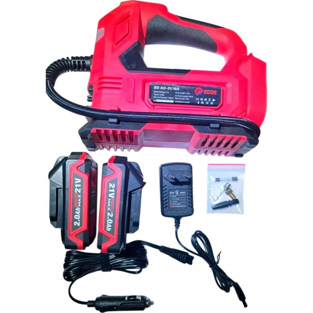 Компресор автомобільний акумуляторний Edon KW ED AC-21/150 2 АКБ 21 В 2.0 Аг (32926750)