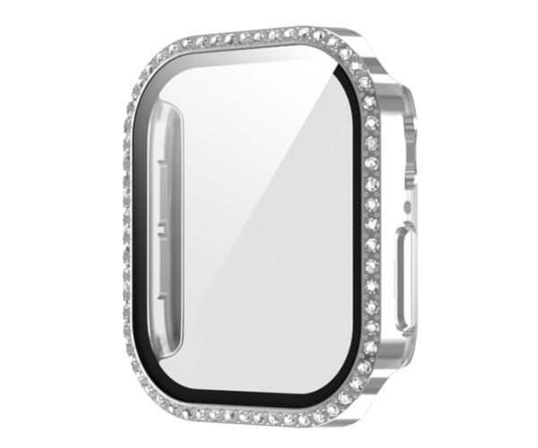 Чехол защитный со стеклом для Apple Watch Series 10 с камешками 42 мм Серебряный