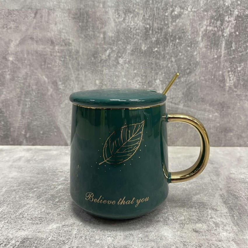 Чашка Stenson 88412 з кришкою і ложкою керамічна 450 мл