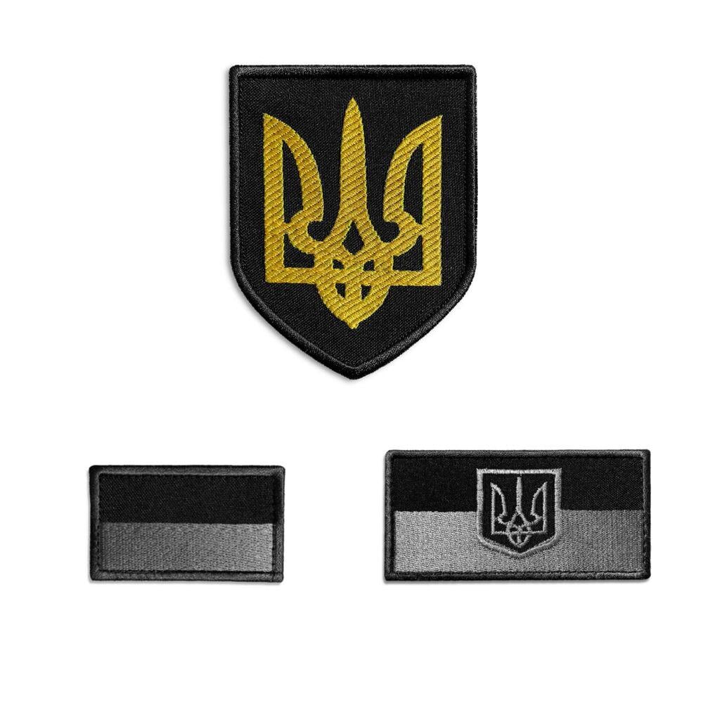 Набір шевронів на липучці Герб та два Прапори України 3 шт. Чорний/Чорний (19970)