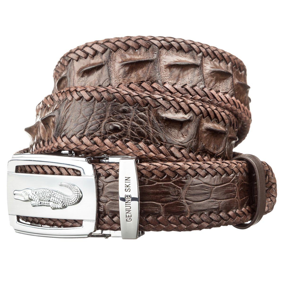 Ремень Crocodile leather 18599 из натуральной кожи крокодила Коричневый