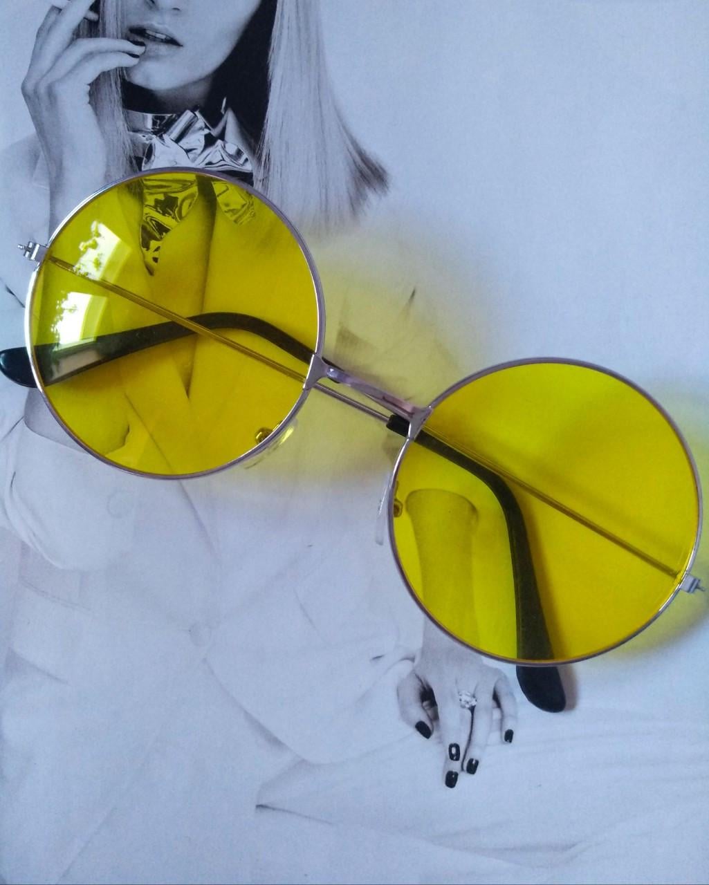 Очки круглые тишейды с цветной линзой Желтый в серебре