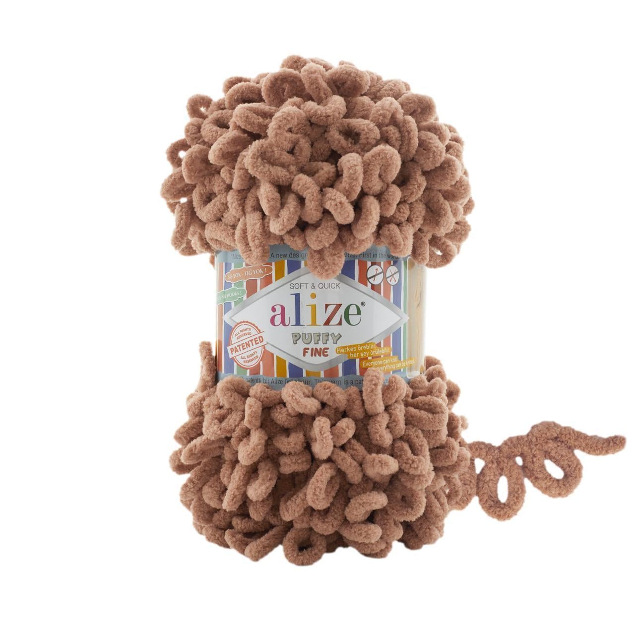 Пряжа для вязания руками Alize Puffy Fine плюшевая петельная 100 г Карамель с кофе №261 (2889693067)