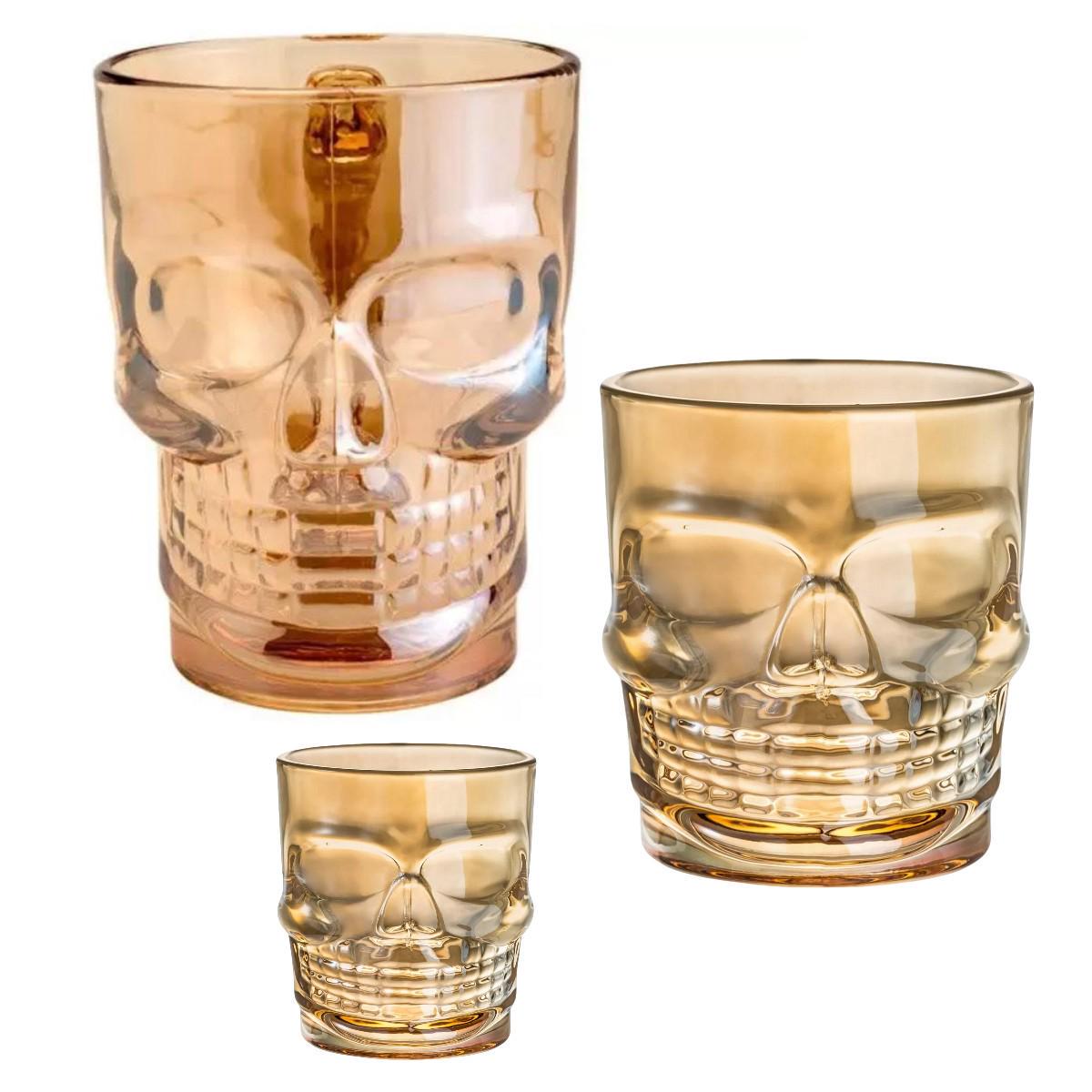 Набор бокалы для пива стаканы и рюмки KITUA Череп 18 предметов Gold - фото 1
