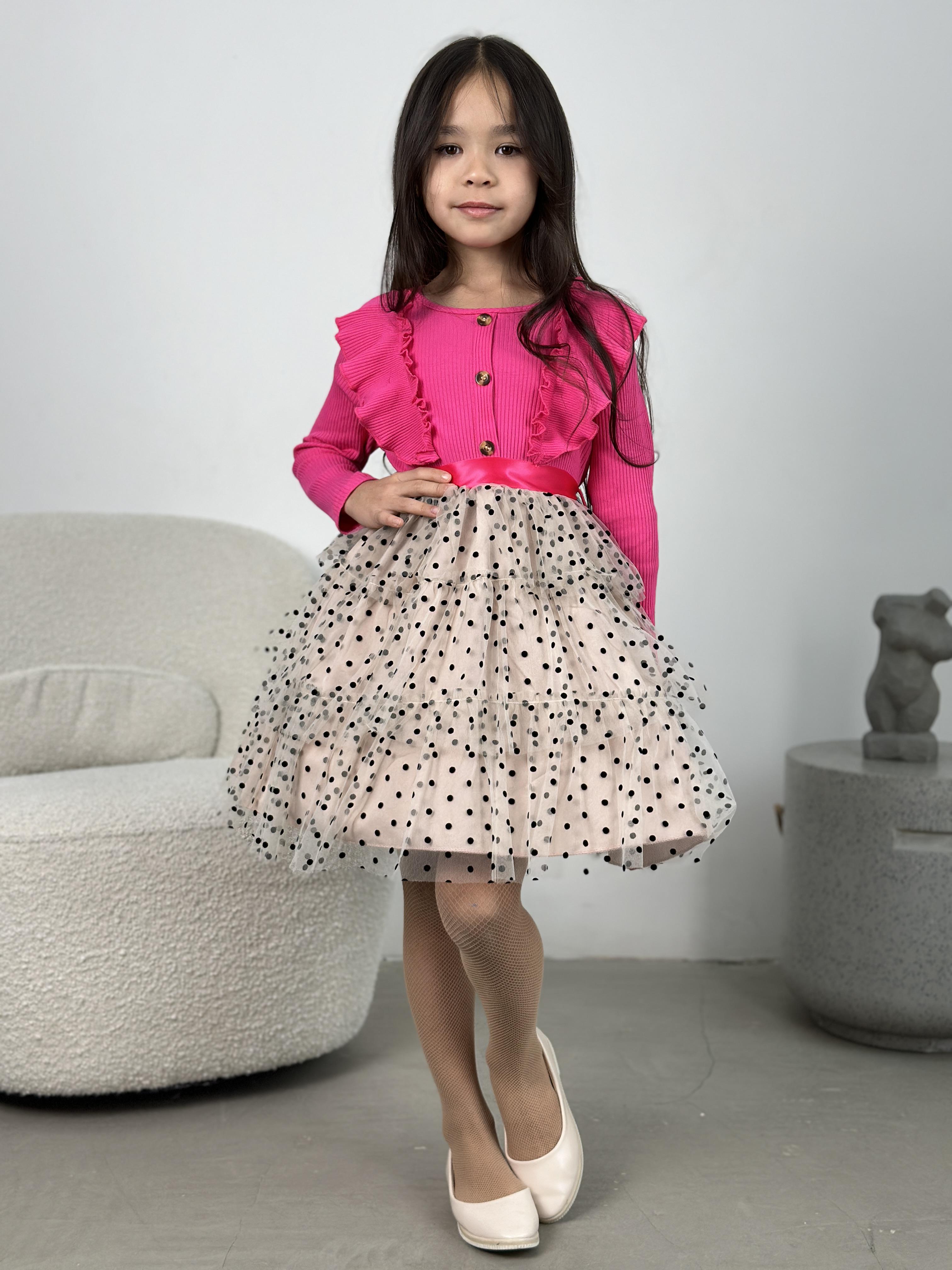 Сукня святкова дитяча KatyKids Емілія з довгим рукавом та пишною спідницею в горох 100 см Рожевий з бежевим (11055370500) - фото 3 Сукня святкова дитяча KatyKids Емілія з довгим рукавом та пишною спідницею в горох 100 см Рожевий з бежевим (11055370500) - фото 3