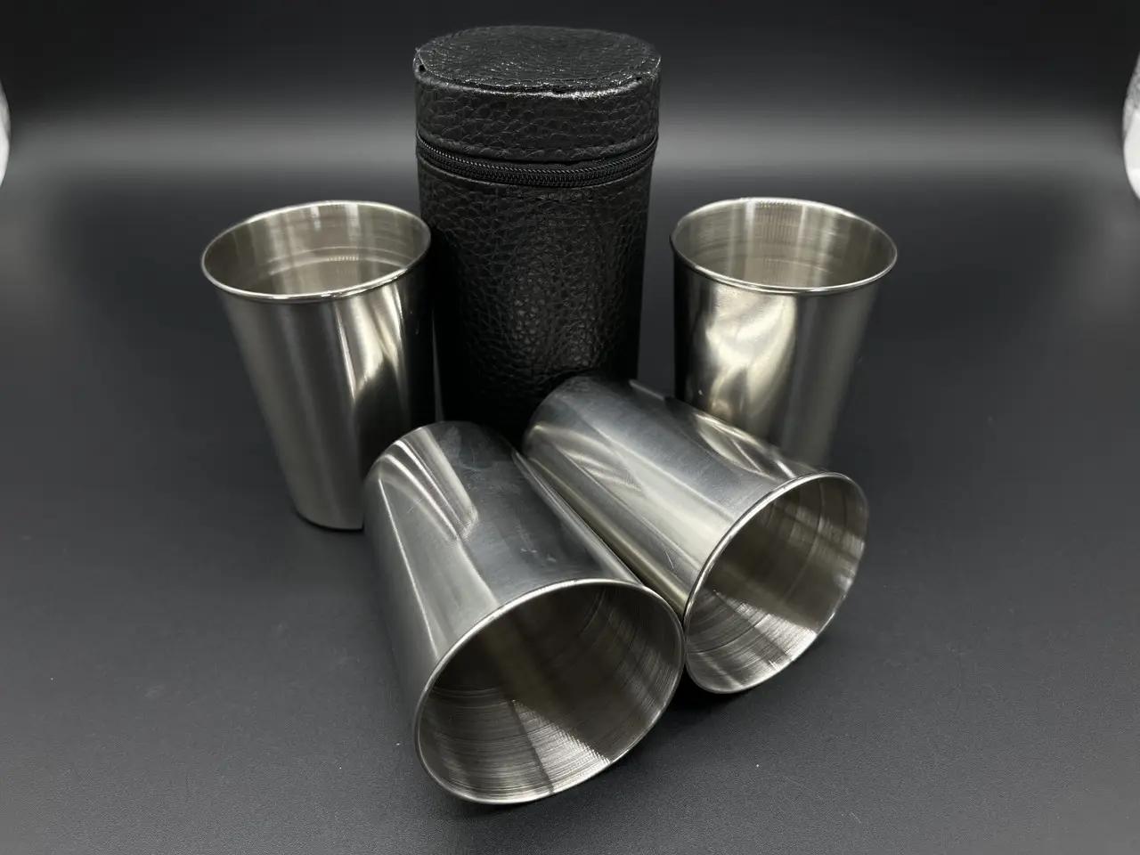 Набор стопок из нержавеющей стали в кожаном чехле на молнии 150 мл 4 шт. (BU-20) - фото 2