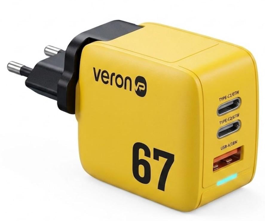 Зарядное устройство для адаптера Veron TC-67 GaN 67W PD | 2xUSB-C + USB-A (2104619565)