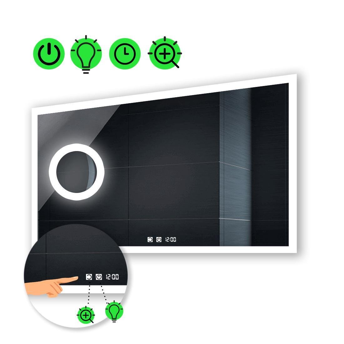 Зеркало с LED подсветкой Simphony с двумя сенсорами/часами и линзой с подсветкой 100x80 см (Simphonyg162)