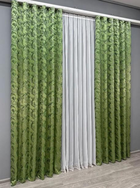 Тканина для штор жакард Завиток 1,45 м Зелений (1644ш) - фото 3 Тканина для штор жакард Завиток 1,45 м Зелений (1644ш) - фото 3