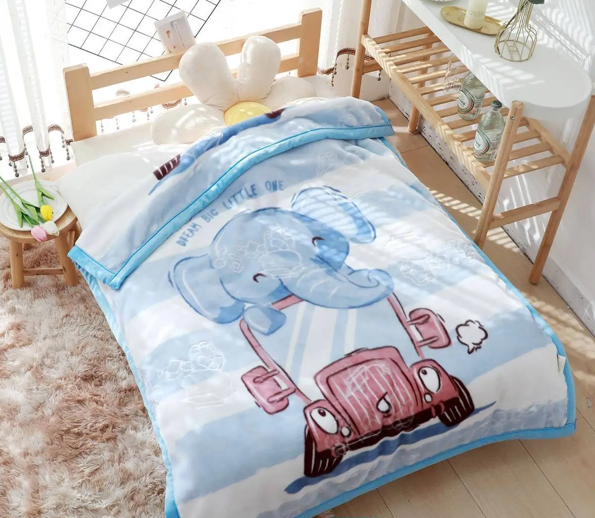 Одеяло 3в1 детское Слоник 110х140 см флис Голубой (PL-2012-2/blue)