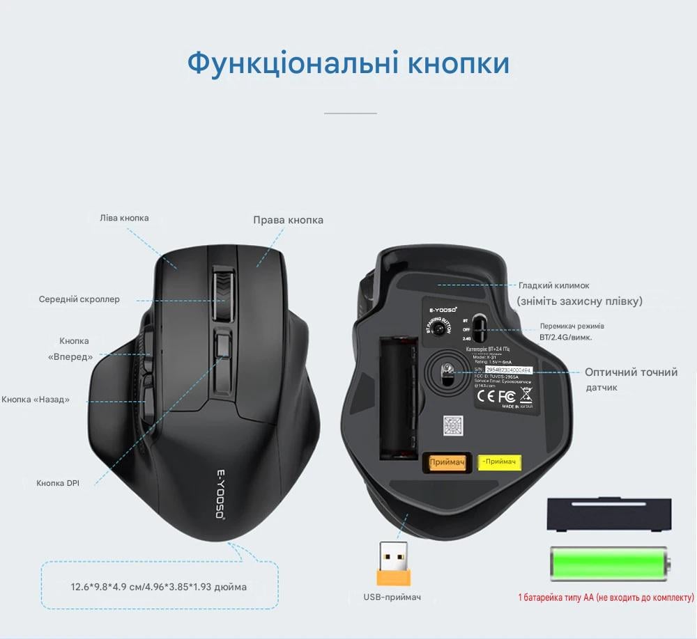 Миша бездротова комп'ютерна E-YOOSO X31 Pro Чорний - фото 9
