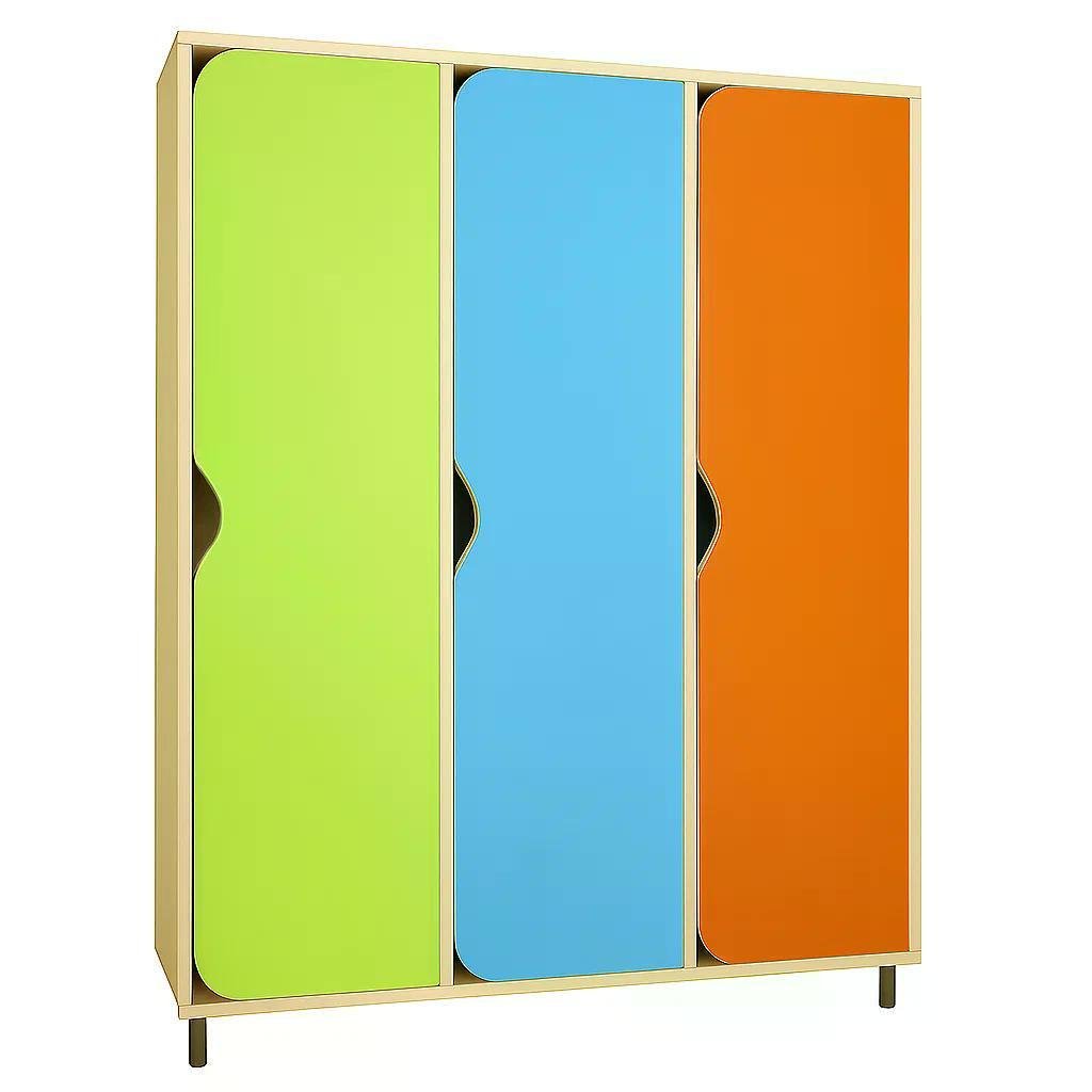 Шафа для роздягальні DS-030 3-секційна на металевих регульованих ніжках Синій/Лайм/Помаранчевий