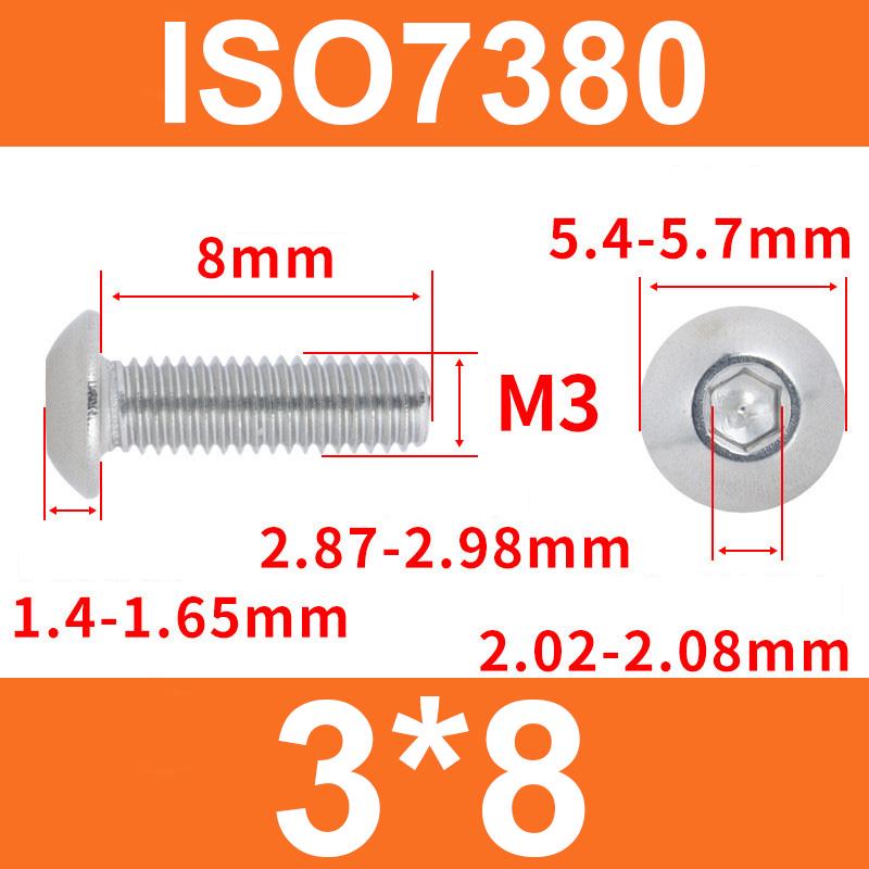 Винт ISO7380 M3x8 мм с полукруглой головкой и внутренним шестигранником из нержавеющей стали 304 - фото 2 Винт ISO7380 M3x8 мм с полукруглой головкой и внутренним шестигранником из нержавеющей стали 304 - фото 2