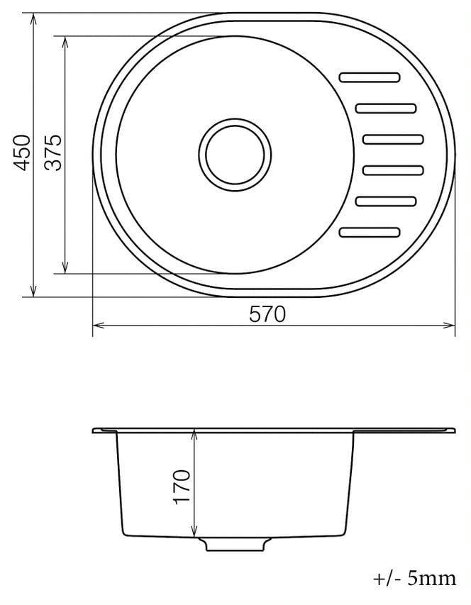 Мийка для кухні Diamant Ellipse гранітна Сірий (DM70202) - фото 2