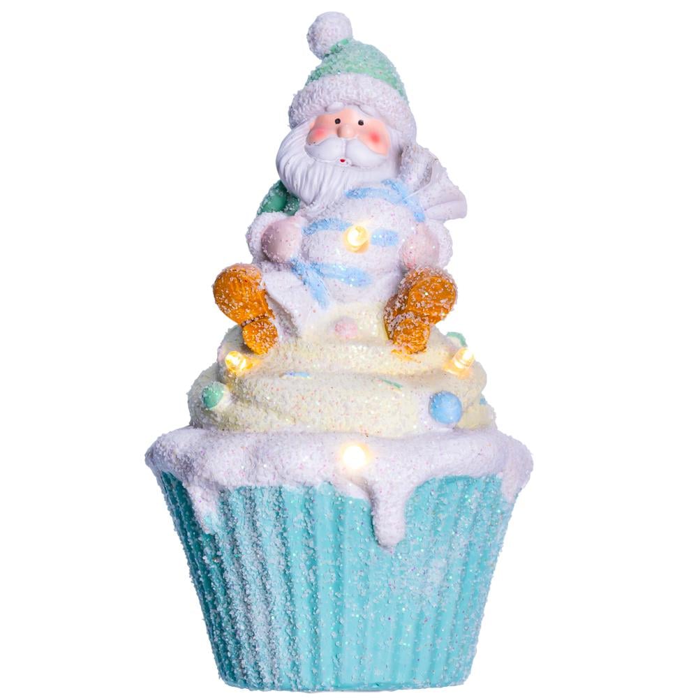 Новогодняя фигурка с подсветкой Санта на капкейке 10х10х17,5 см (CR-6-7)