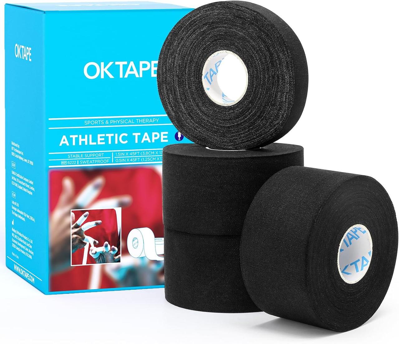 Лента спортивная OK TAPE Athletic Tape для пальцев и запястий 4 рулона Черный
