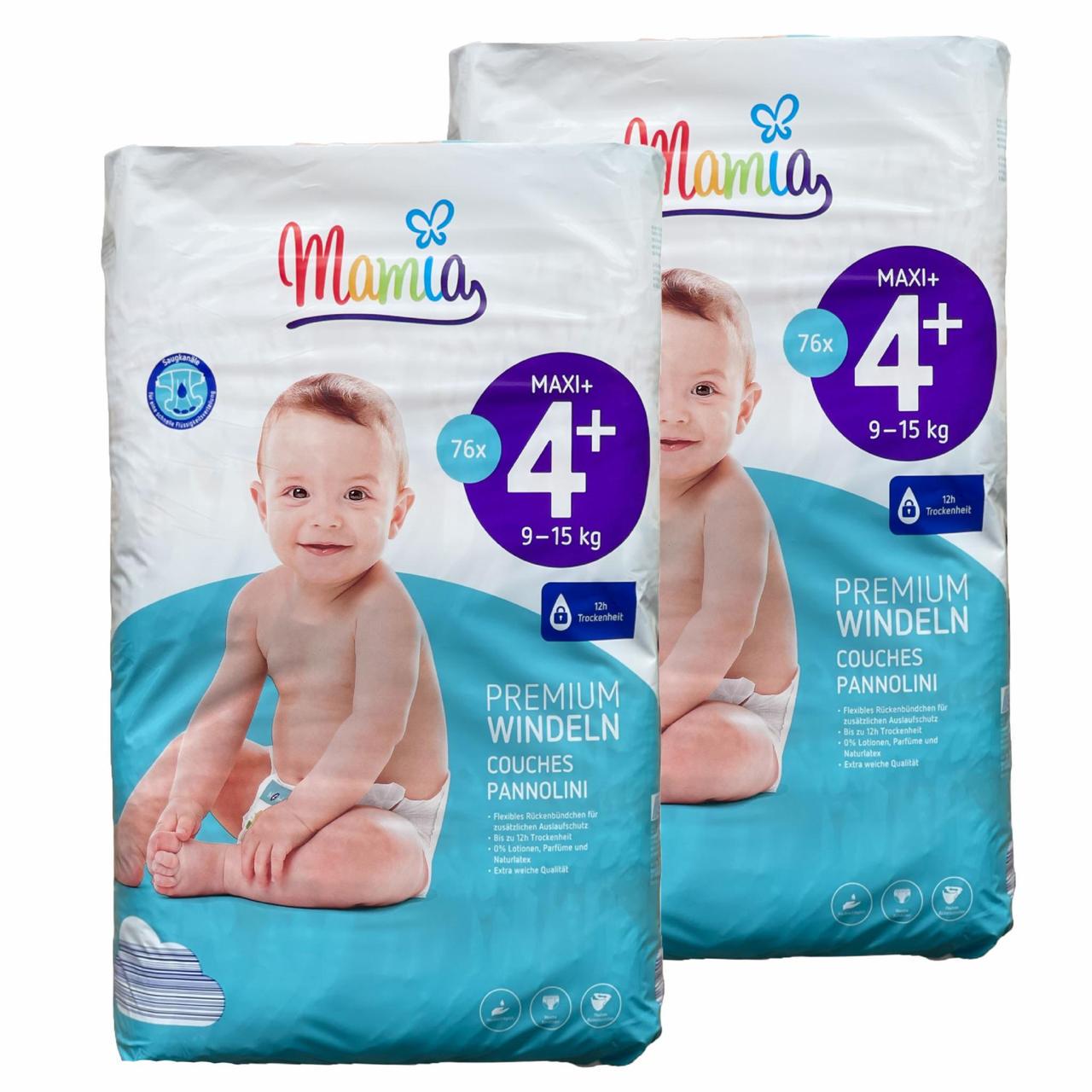 Підгузки дитячі Mamia Premium 4+ Maxi+ 9-15 кг 152 шт. (2237085208)