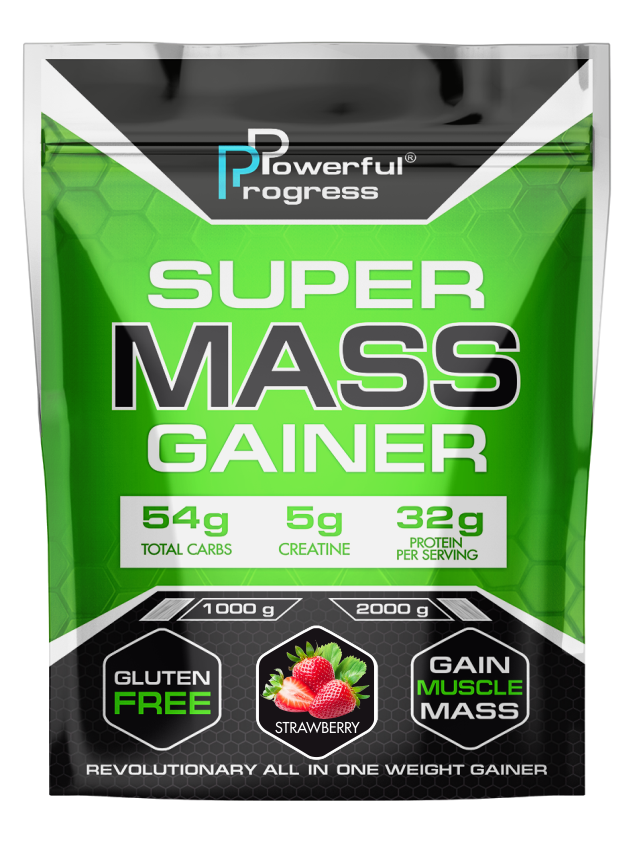 Гейнер высокобелковый для набора массы Powerful Progress Mass Gainer Клубника 2 кг