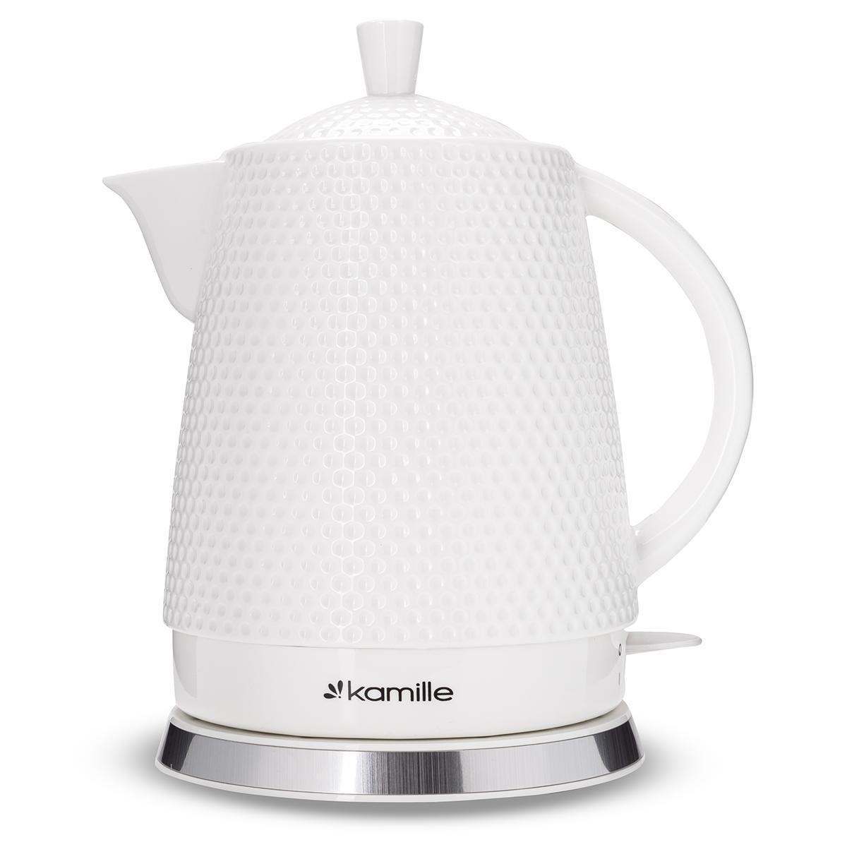 Електрочайник на підставці Kamille KM-1725 керамічний із фіксованою ручкою 1200 W 1,5 л Білий (124-84-1725)