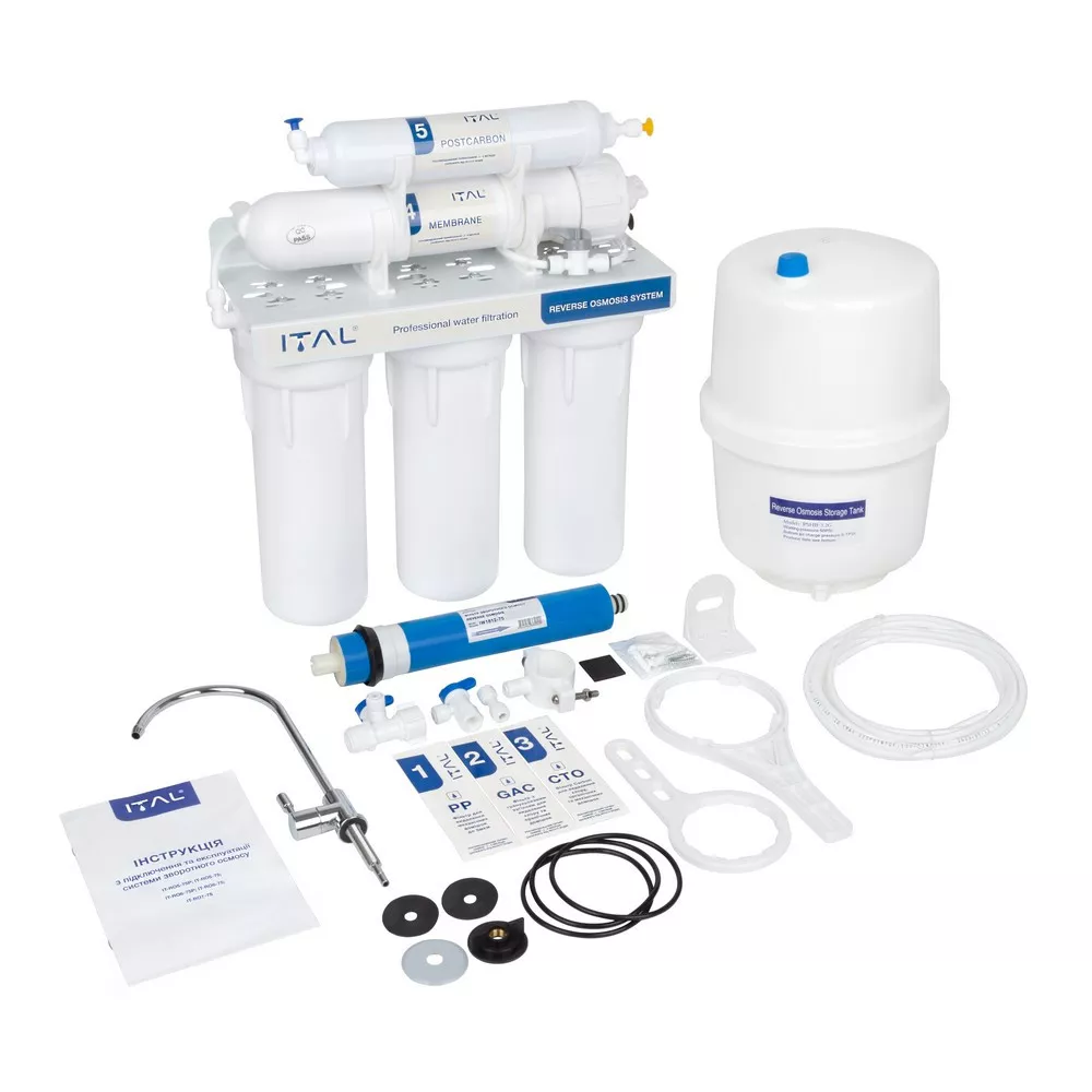 Система обратного осмоса 5 ступенчатая с пластиковым баком и комплектом картриджей без насоса (IT-RO-75) - фото 2 Система обратного осмоса 5 ступенчатая с пластиковым баком и комплектом картриджей без насоса (IT-RO-75) - фото 2