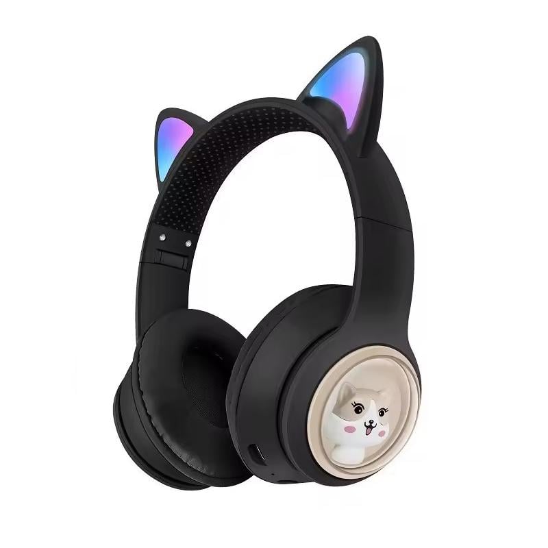 Наушники Bluetooth MDR CAT BT CUTER AKZ 01 с подсветкой и ушками с ушками Черный (1010691-Black)