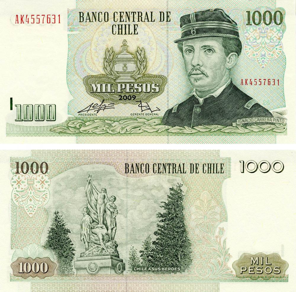 Коллекционная банкнота Чили 1000 песо 2009 UNC P154 (Б13499)