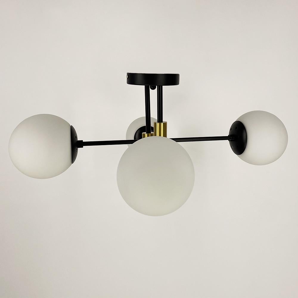 Люстра стельова на 4 білих плафони із латунною фурнітурою Чорний (51797/4 TBS+BK+WT) - фото 2