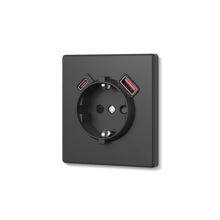 Розетка одинарна Videx NOTA із заземленням USB-A+C 20W Вугільно-чорний (VF-NT-SK1GUC-BL)