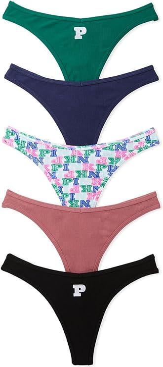 Набор трусиков стринги Victoria's Secret 5-PACK Cotton Thong Panty хлопчатобумажные XS Разноцветный (2033067199)