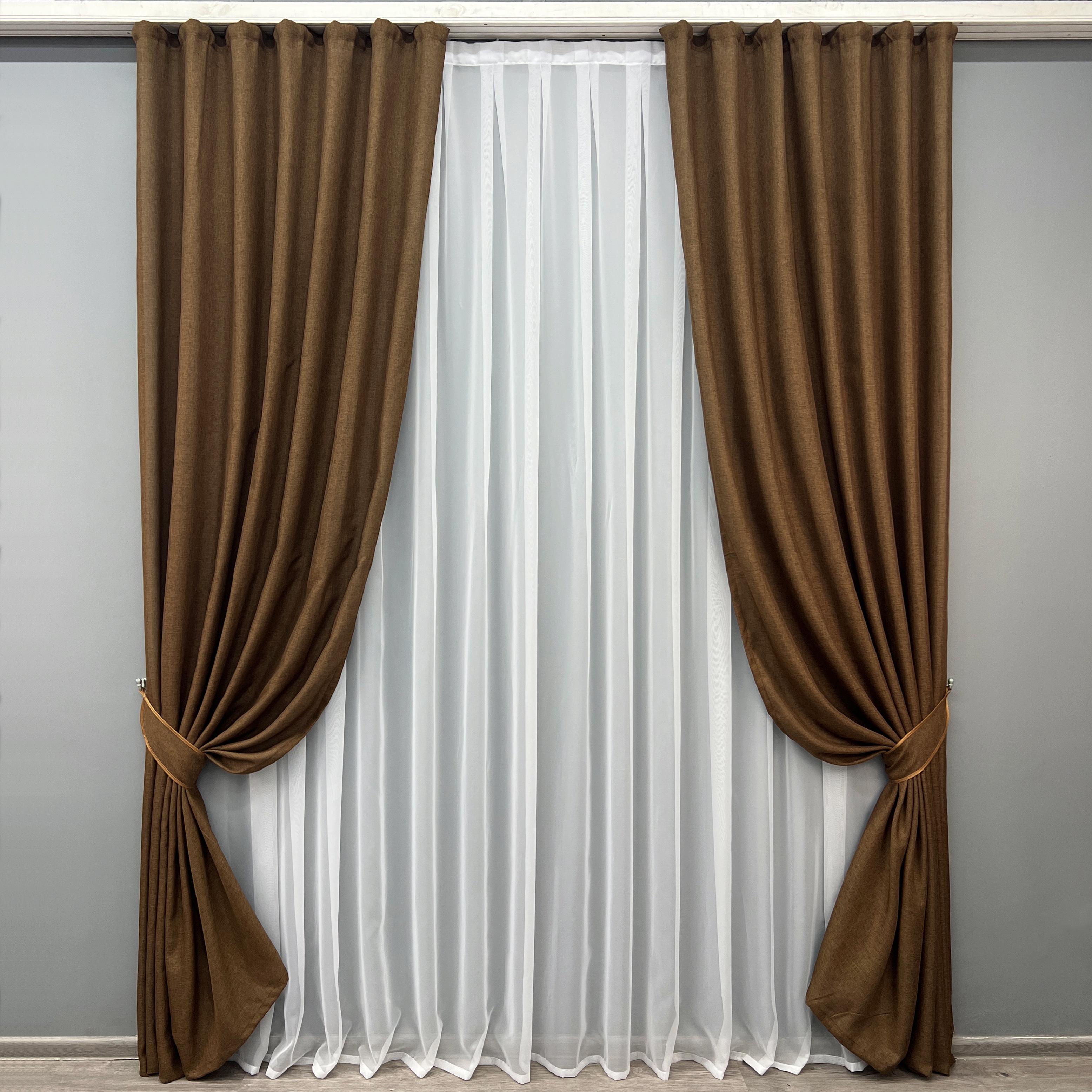 Комплект готовых штор VR-Textil Лен Мешковина №1922ш 150х270 см 2 шт. Коричневый (33-0988)
