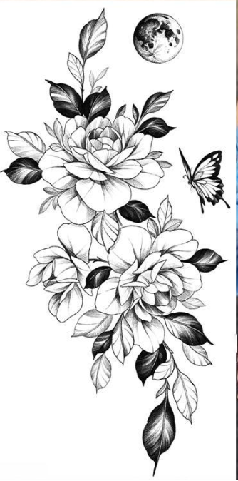 Тату тимчасове водостійке 3D велике Квіти та метелик BK-012 18х9 см (4419896)