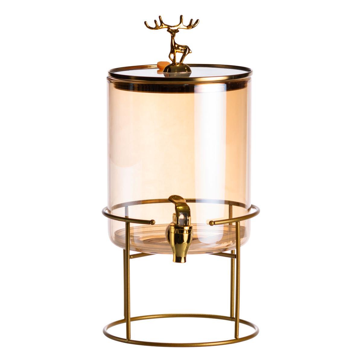 Лимонадница стеклянная с золотым краном и подставкой круглая 3,6 л (HP-34-18)