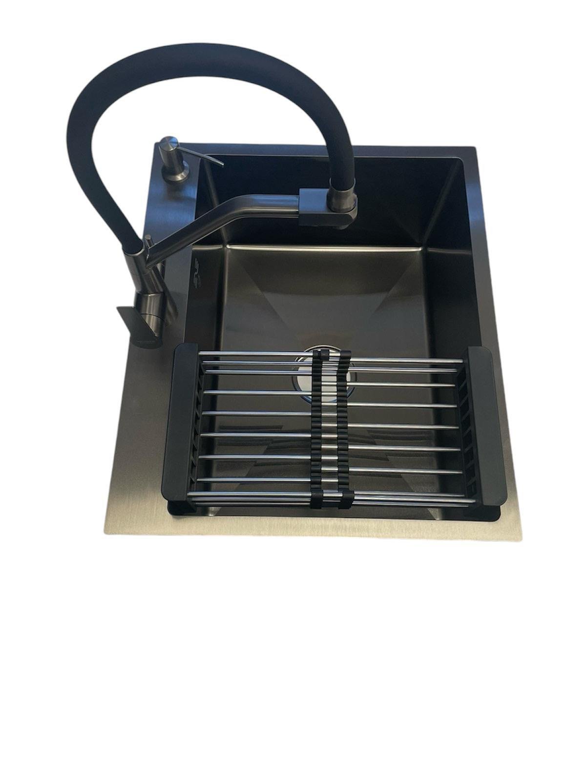 Мойка кухонная Lidz 6050 см и смеситель Kroner PVD03817BLK с подключением к фильтру Черный