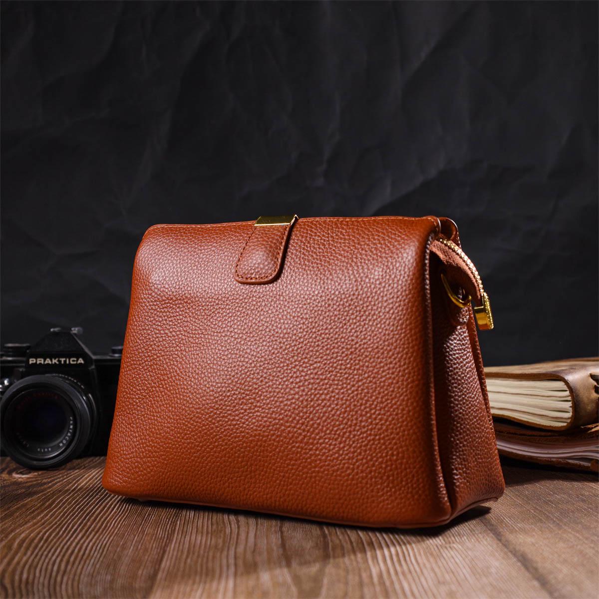 Женская сумка Vintage Bag 22105 3 отделения из натуральной кожи Рыжий - фото 6