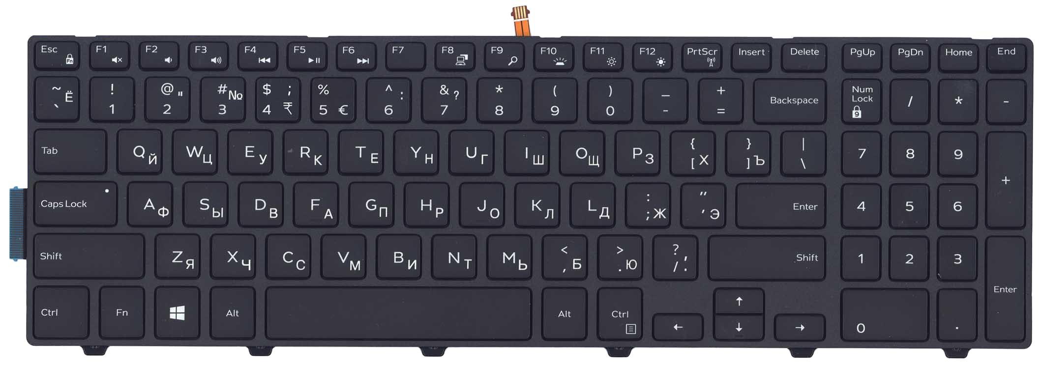 Клавиатура для ноутбука Dell Inspiron 15-5000 15-3000 5547 5521 с подсветкой Light Black Frame Black