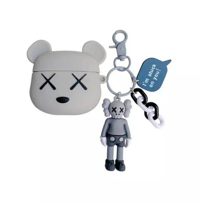 3D чехол для Apple Airpods 1/2 Bearbrick Kaws с брелоком Kaws Белый