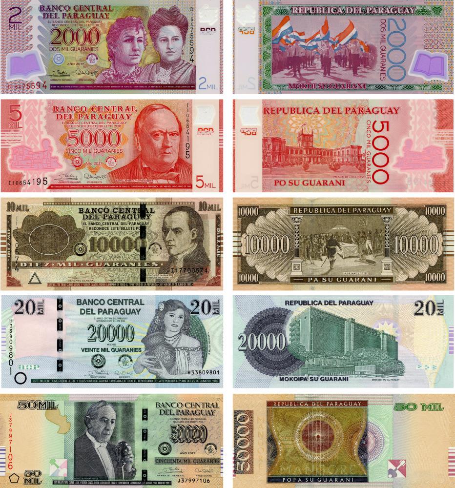 Коллекционная банкнота Парагвай набор из 5 банкнот 2017 UNC 2000/5000/10000/20000/50000 гуарани (Б19295)