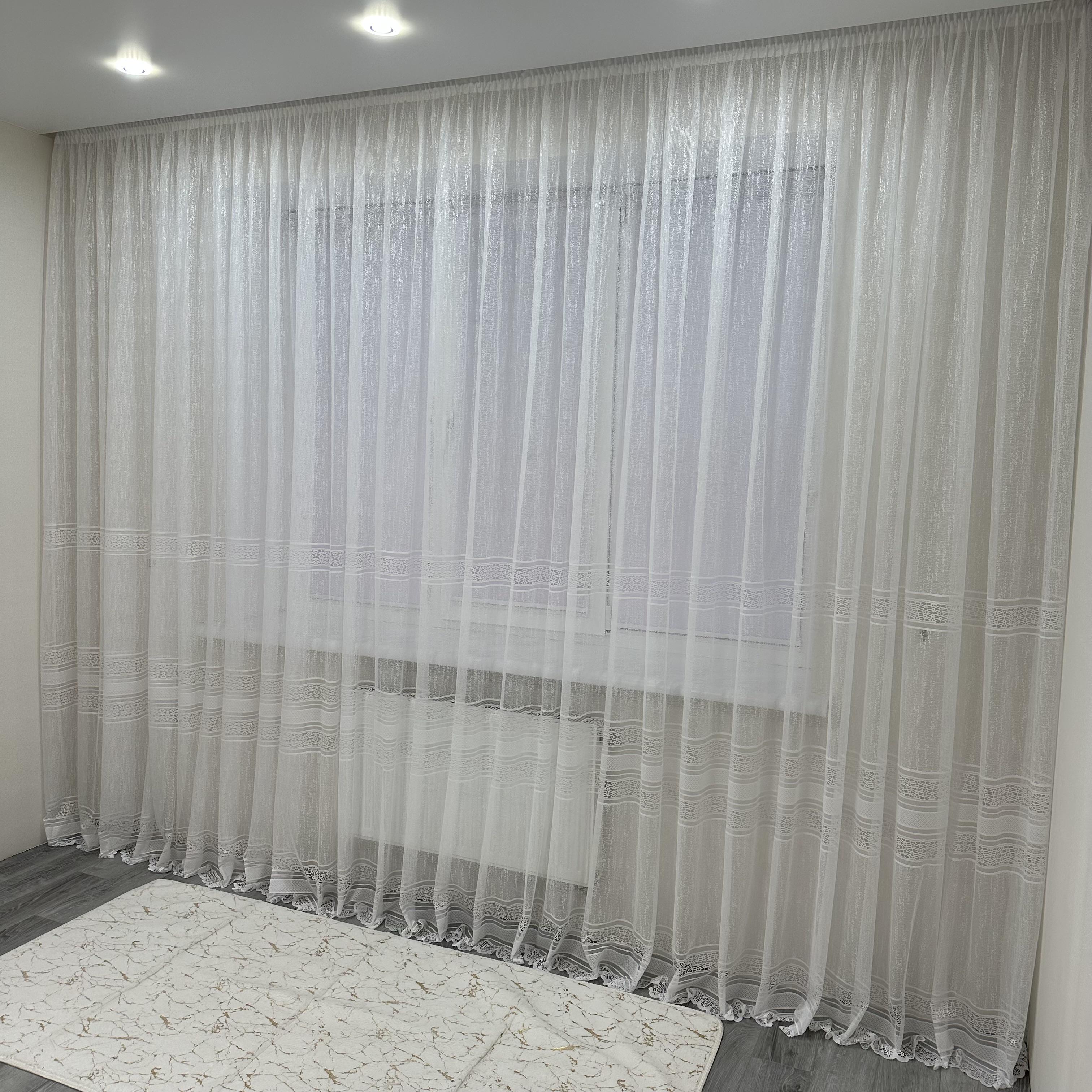 Тюль жаккард готова з візерунком 300х270 см на тасьмі 6 см 2 ряди петель Білий (ТПБ-3) - фото 3