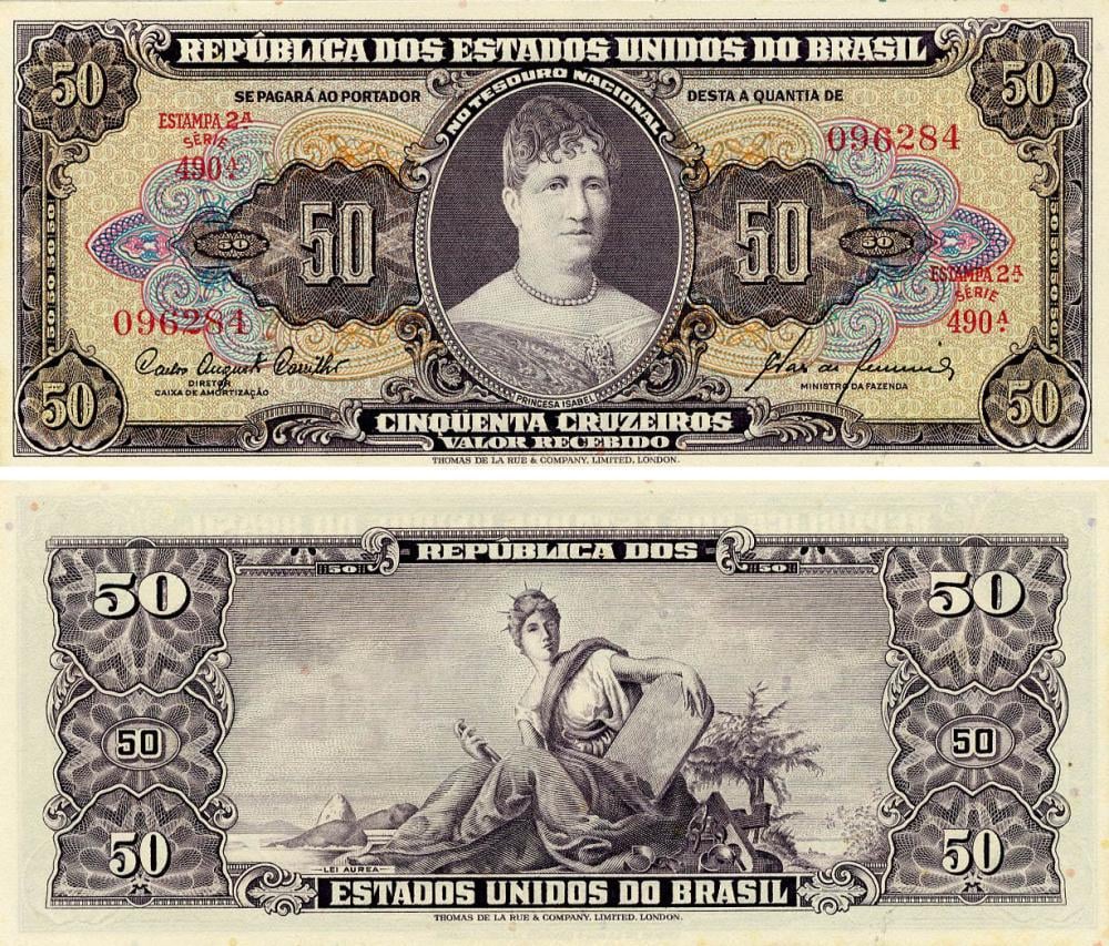 Коллекционная банкнота Бразилия 50 крузейро 1960-1961 AU-UNC (P161c)