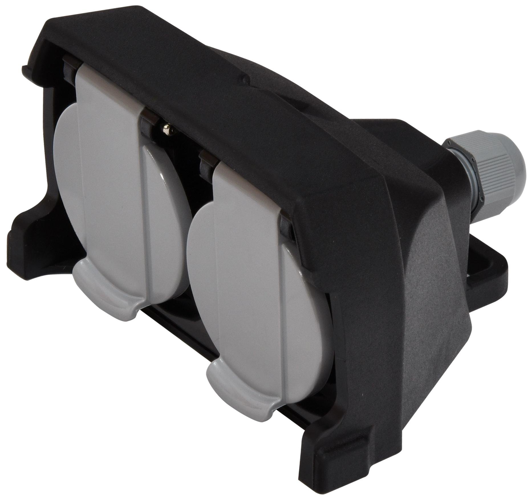 Розетка кабельна ETI ERS-2CM подвійна із заземленням каучук із кришкою IP44 Чорний (4481014)