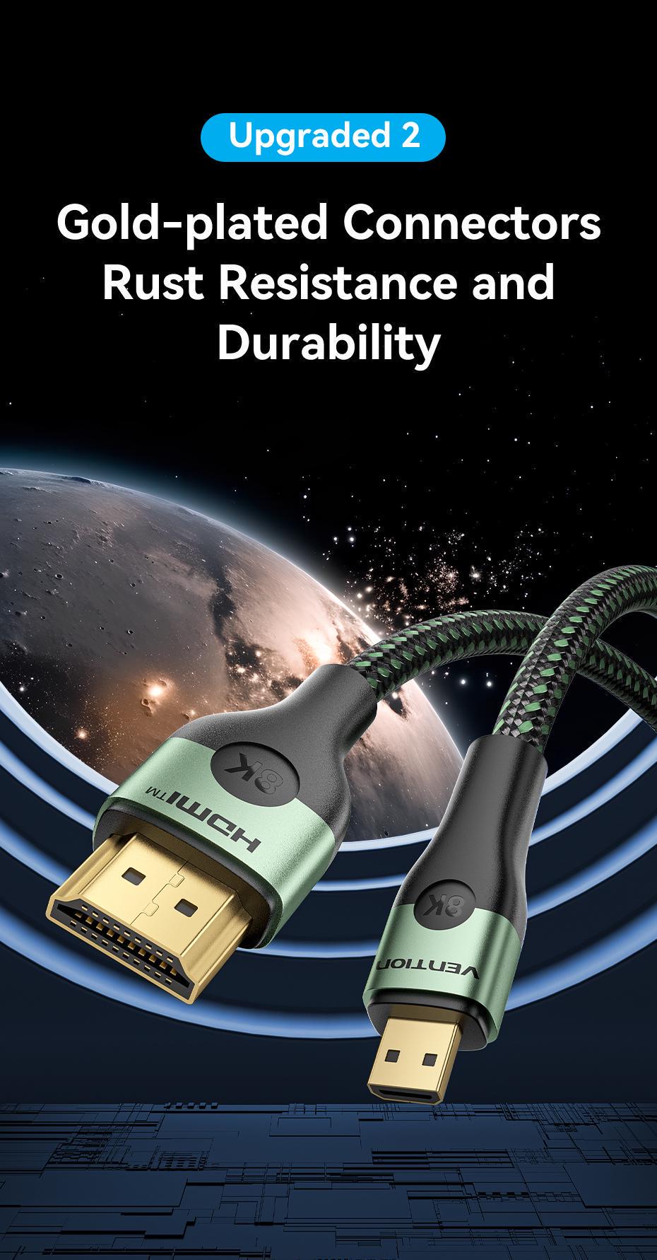 Кабель Vention Micro HDMI на HDMI HDMI 2.1 8K 60Hz 48Gbps Dynamic HDR eARC плетений 1 м Зелений (AGKGF) - фото 11 Кабель Vention Micro HDMI на HDMI HDMI 2.1 8K 60Hz 48Gbps Dynamic HDR eARC плетений 1 м Зелений (AGKGF) - фото 11