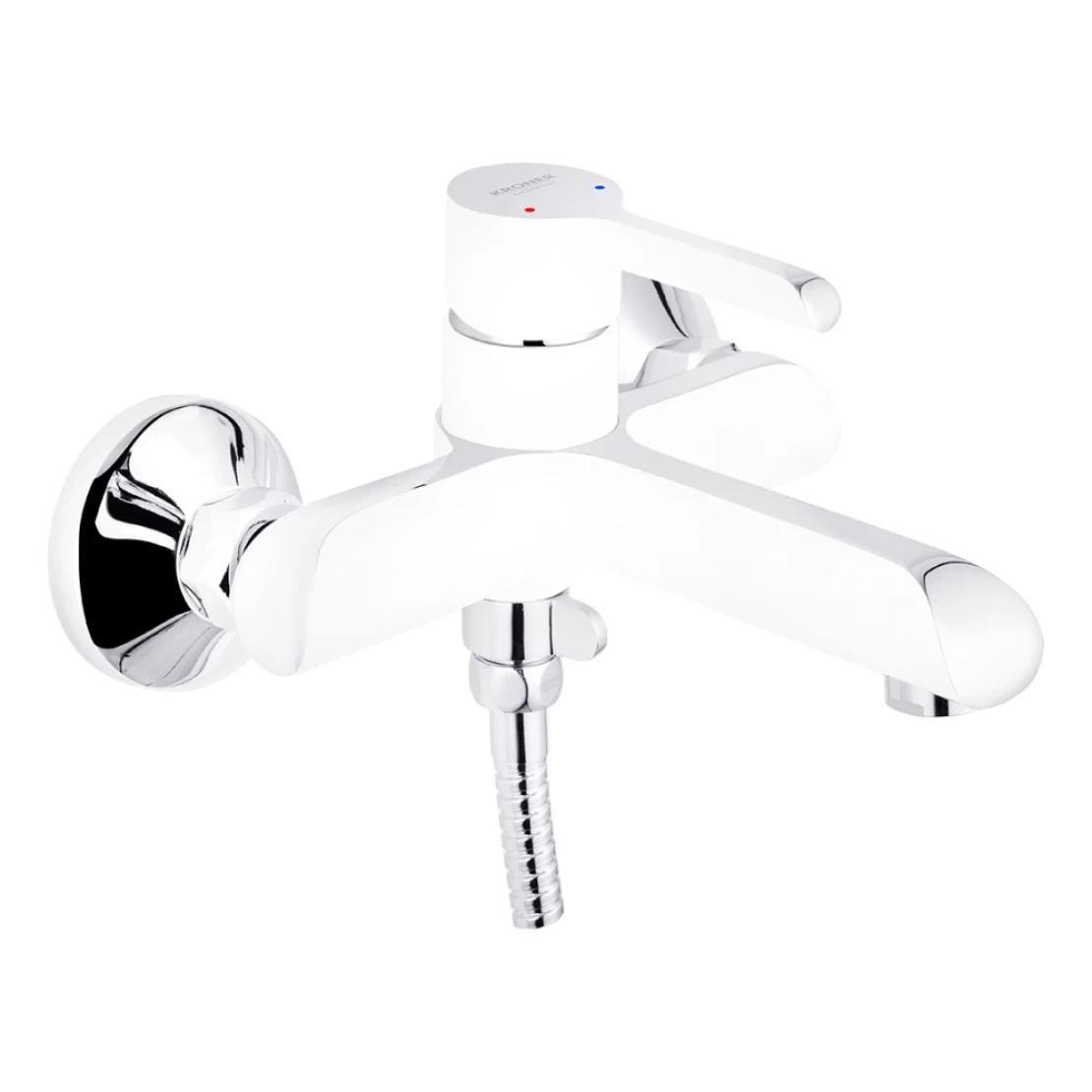 Смеситель для ванны Kroner KRP Essen W060 с душевым гарнитуром Хром/Белый (CV024327)