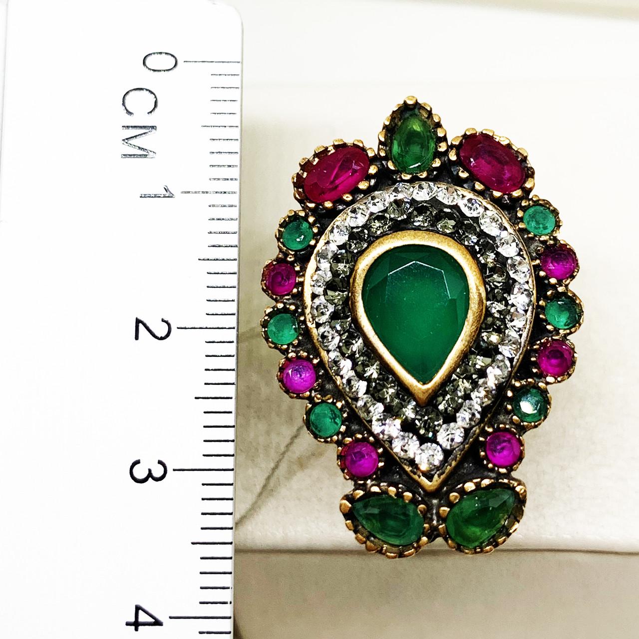 Кольцо серебряное с рубином/изумрудом и корундом р. 18 9,7 г (1597729102) - фото 4