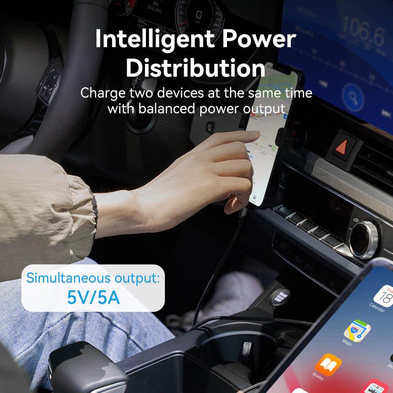 Зарядное устройство автомобильное Vention Two-Port USB A+A 30/30 Car Charger Gray Mini Style Aluminium Alloy Type (FFEH0) (FFEH0) - фото 4
