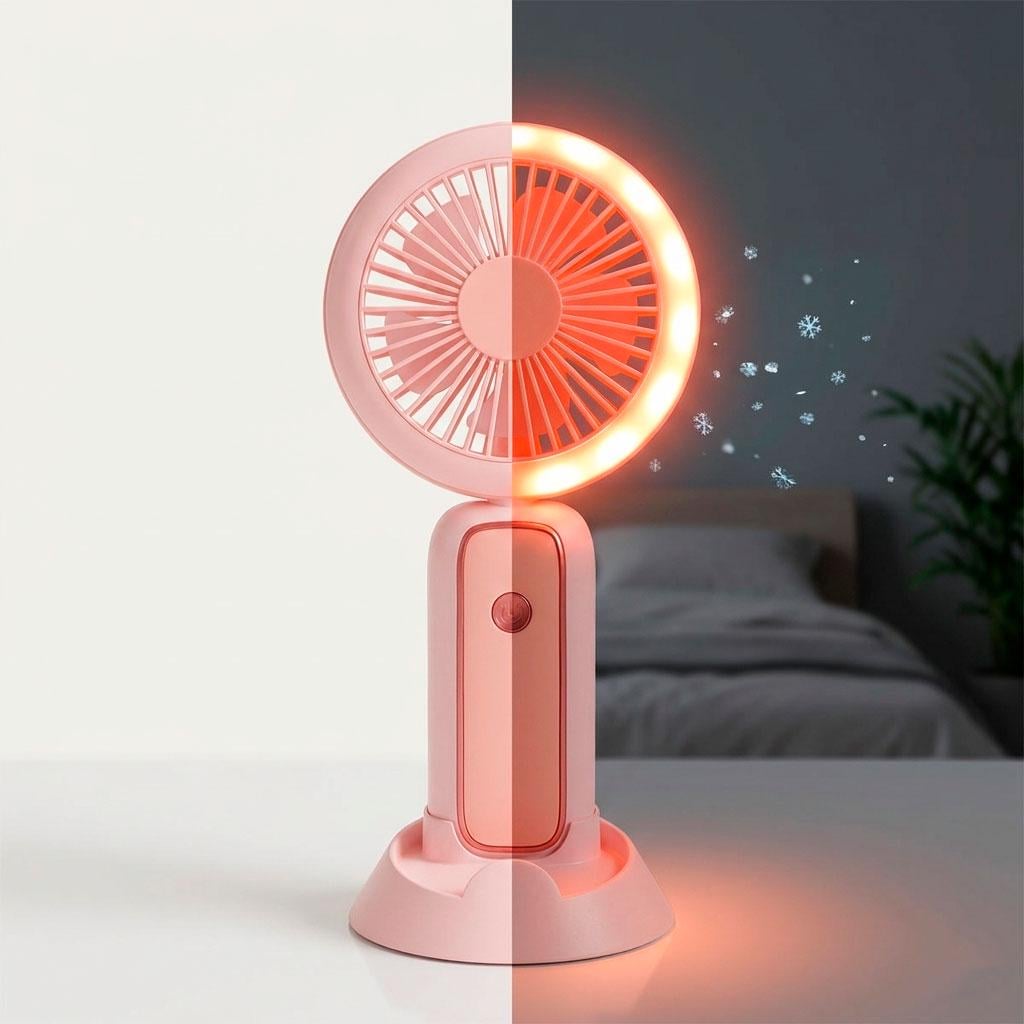 Вентилятор мини портативный Mini Portable Fan с подсветкой и подставкой для телефона Розовый (1011154-Pink-1)