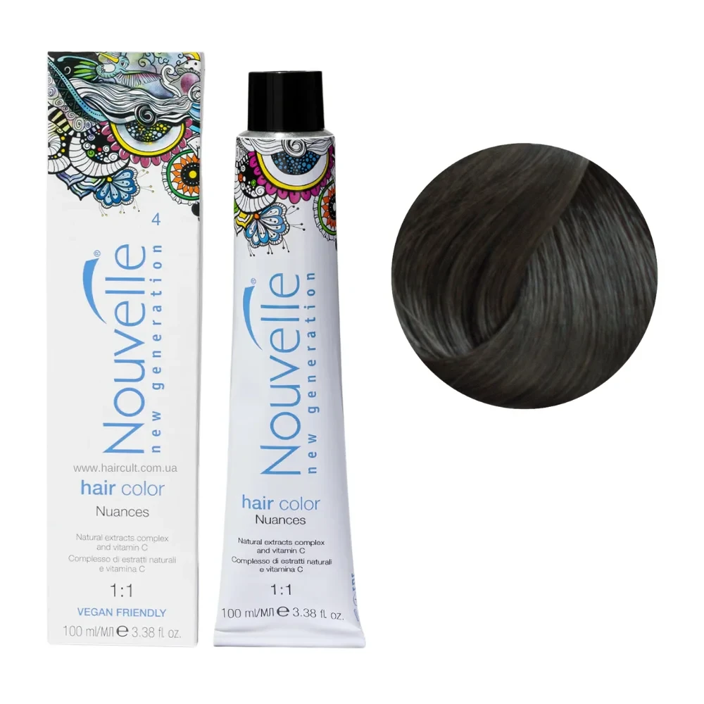 Фарба для волосся Nouvelle Hair Color 4 Середньо-коричневий 100 мл Фарба для волосся Nouvelle Hair Color 4 Середньо-коричневий 100 мл