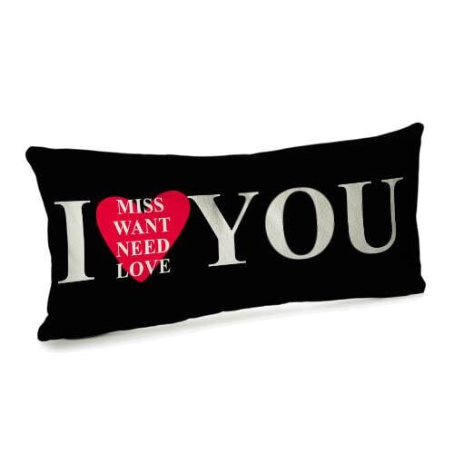 Декоративная подушка для дивана бархатная "I miss want need love you" 50x24 см (52BP_24L002)