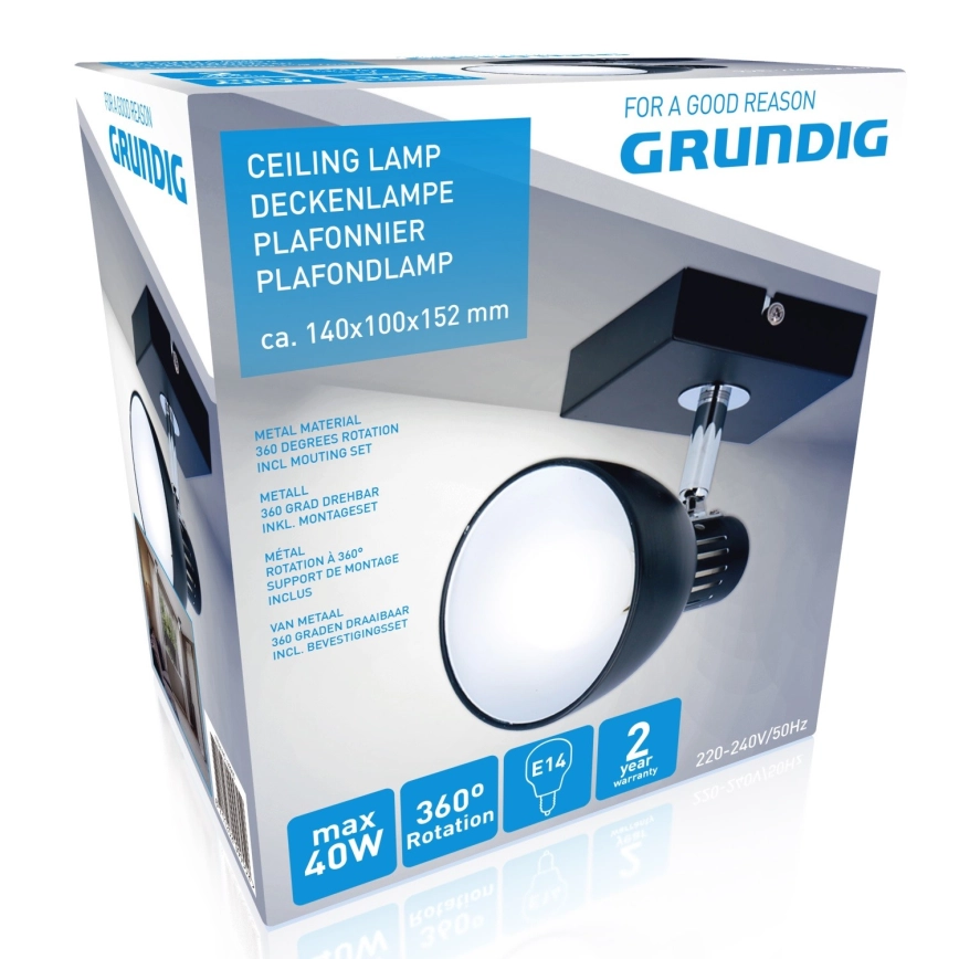 Світильник настінно-стельовий Grundig Spotlight металевий Чорний (30658620)