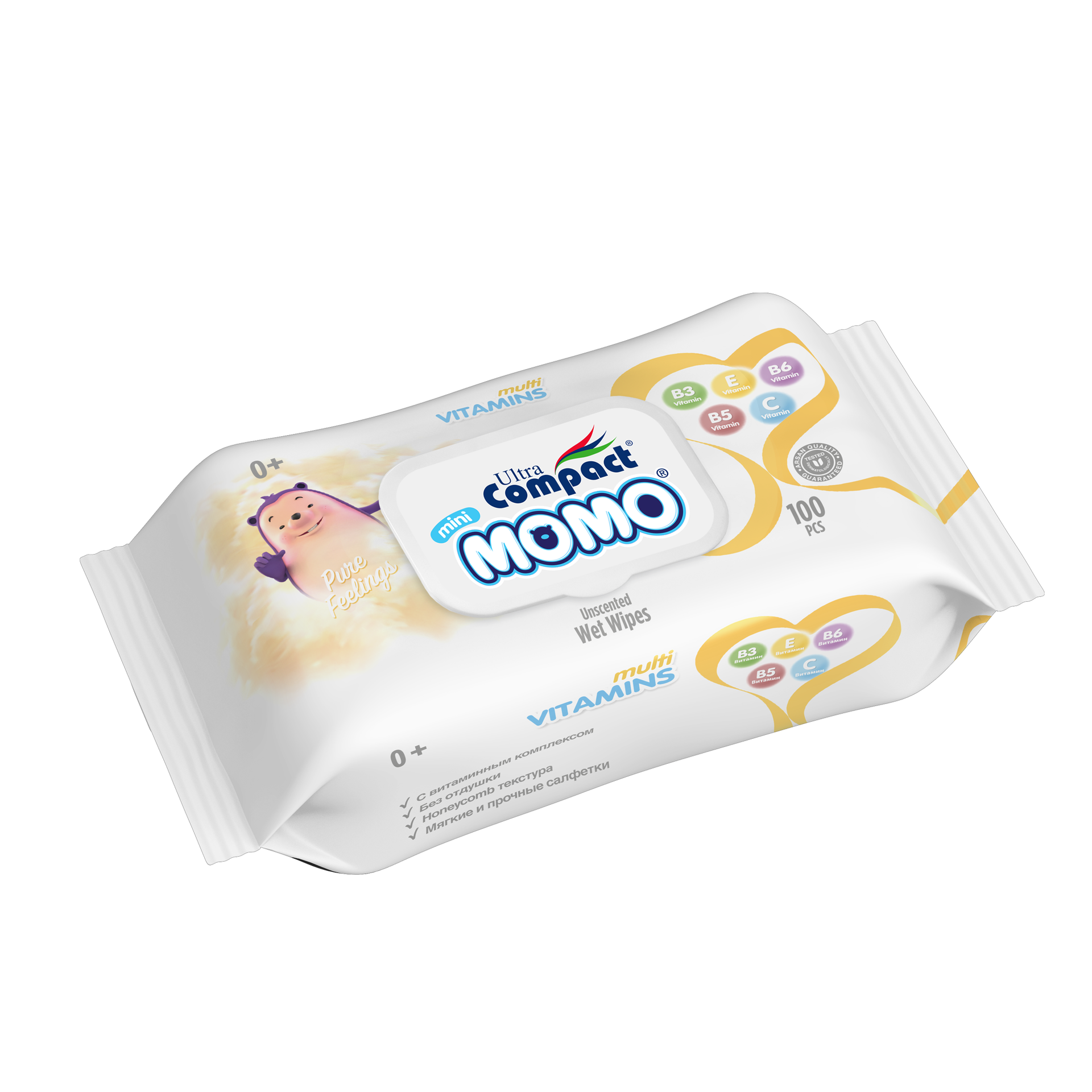 Вологі серветки дитячі з клапаном Ultra Compact Momo Multivitamins 100 шт. (306397)