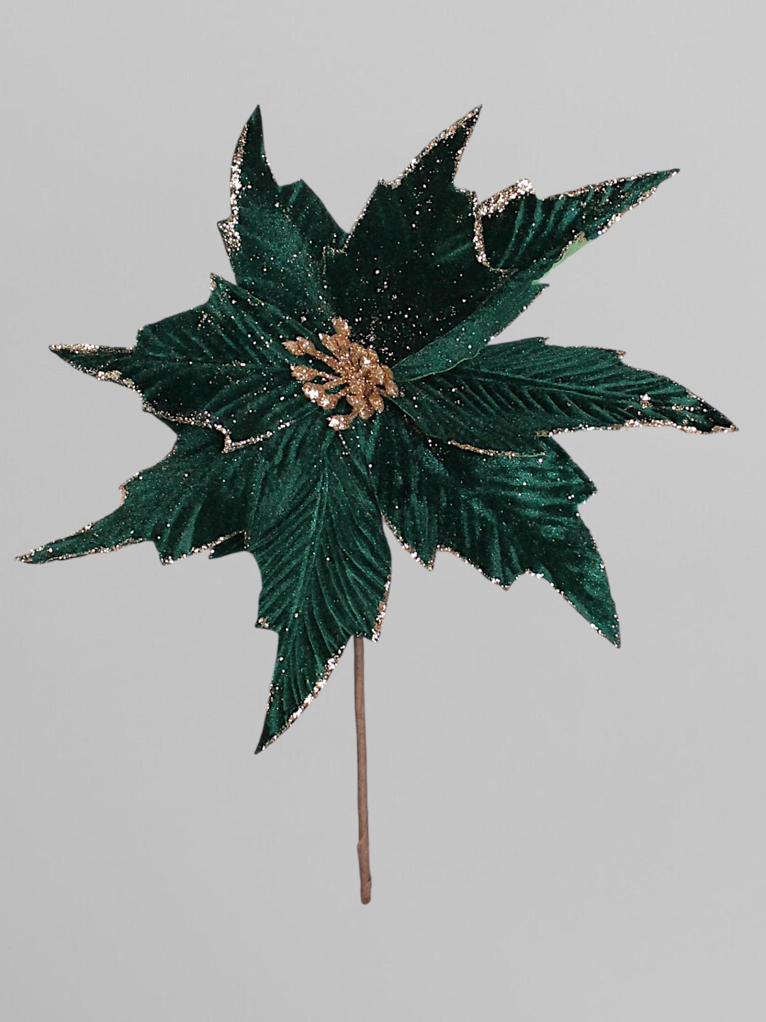 Пуансетия новогодняя из бархата 31 см Зеленый (К13299)